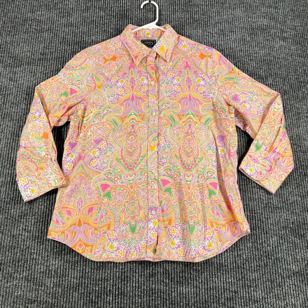 Chaps Shirt Womens Large Orange Designer Long Sleeve Button Up Casual Comfort - Picture 3 of 14